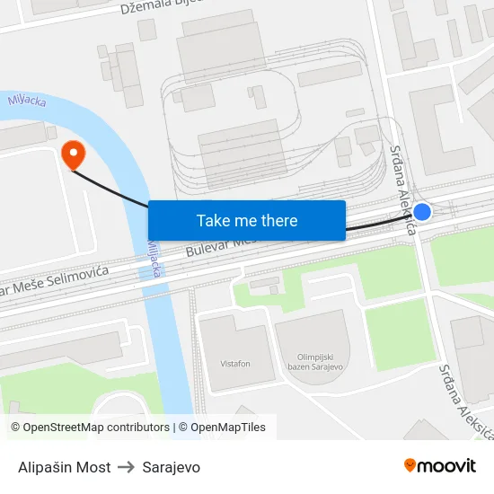 Alipašin Most to Sarajevo map