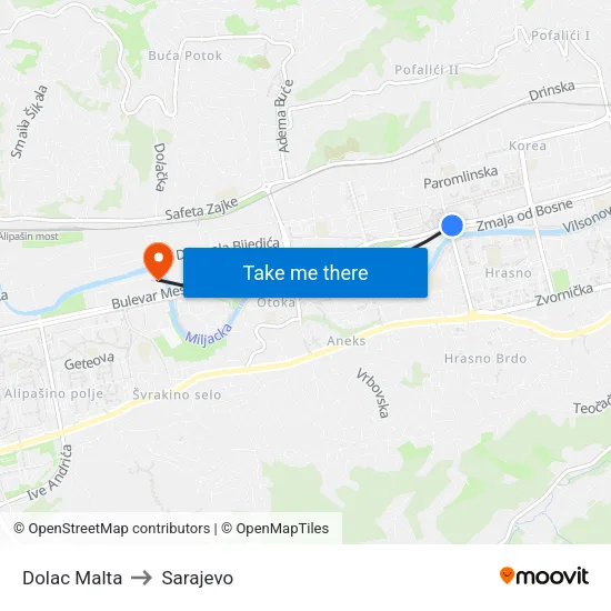 Dolac Malta to Sarajevo map