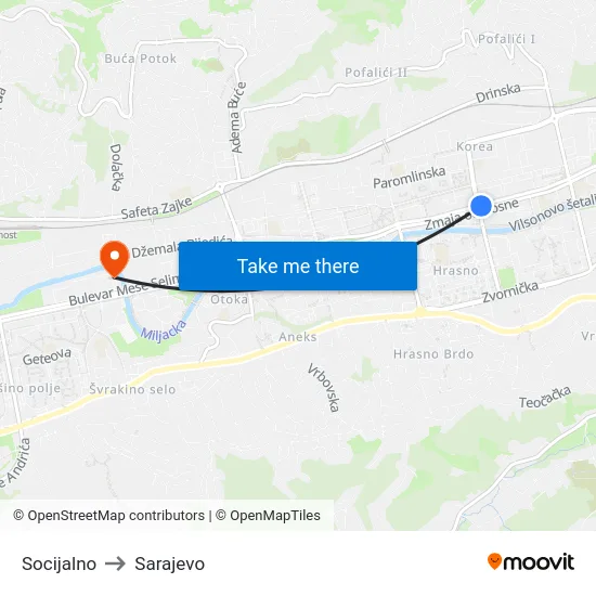 Socijalno to Sarajevo map