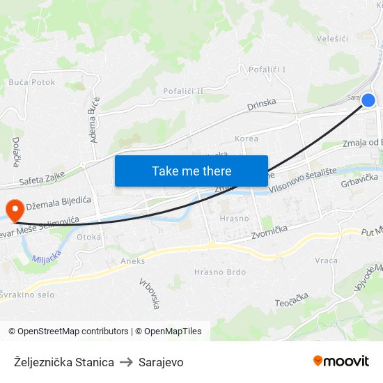 Željeznička Stanica to Sarajevo map