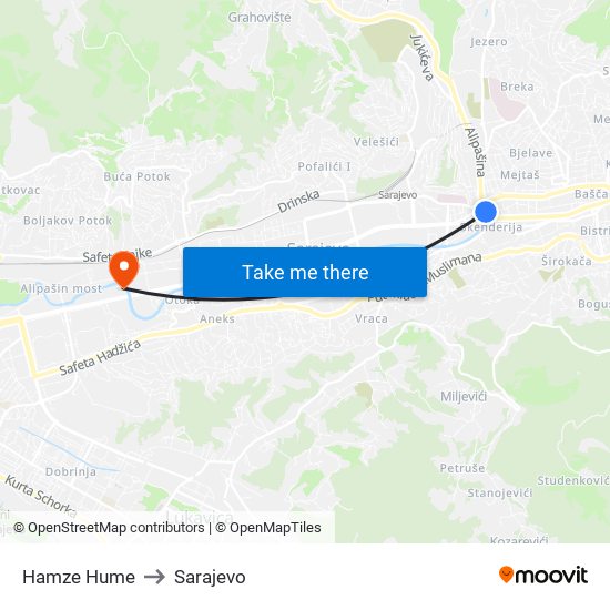 Hamze Hume to Sarajevo map