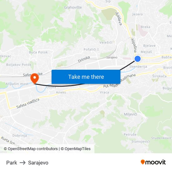 Park to Sarajevo map