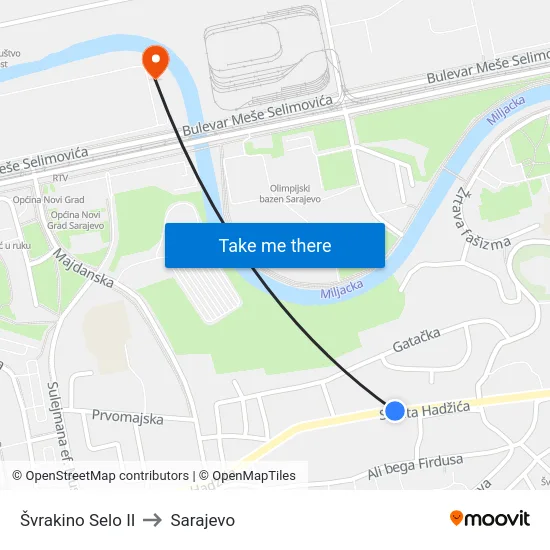 Švrakino Selo II to Sarajevo map