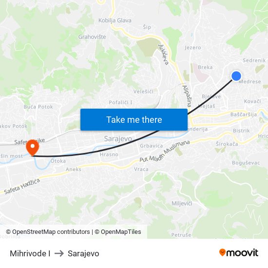 Mihrivode I to Sarajevo map