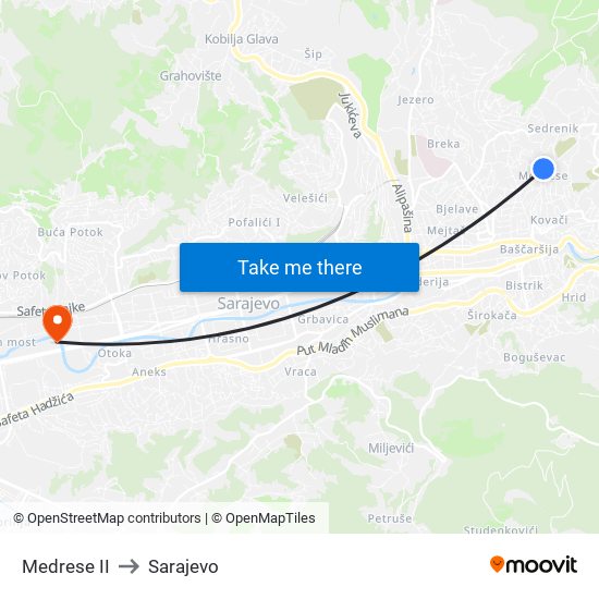 Medrese II to Sarajevo map