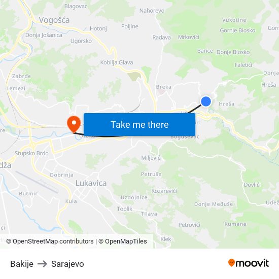 Bakije to Sarajevo map