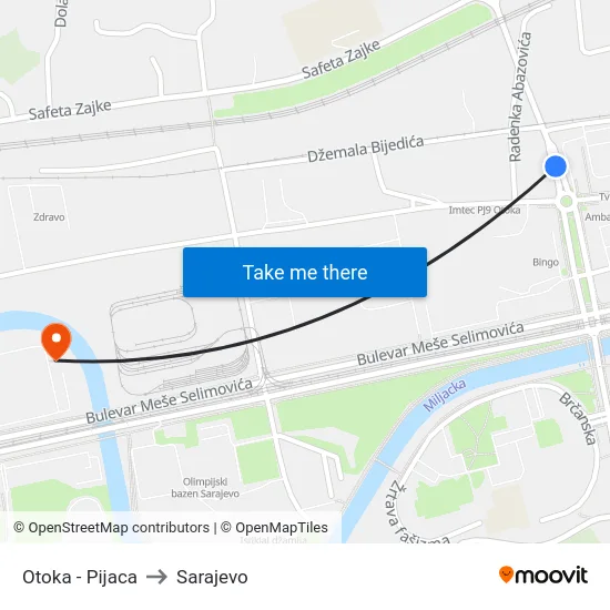 Otoka - Pijaca to Sarajevo map