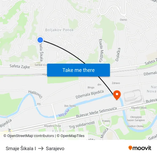 Smaje Šikala I to Sarajevo map