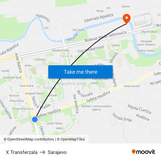 X Transferzala to Sarajevo map