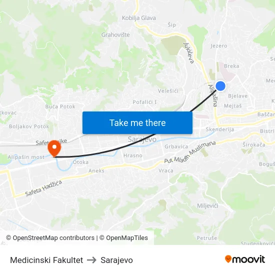 Medicinski Fakultet to Sarajevo map