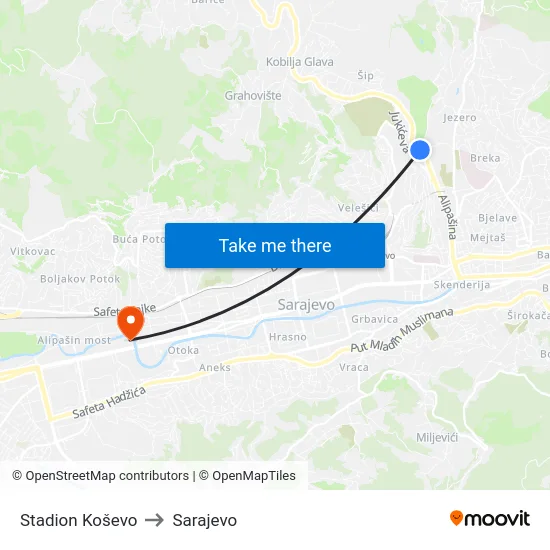 Stadion Koševo to Sarajevo map