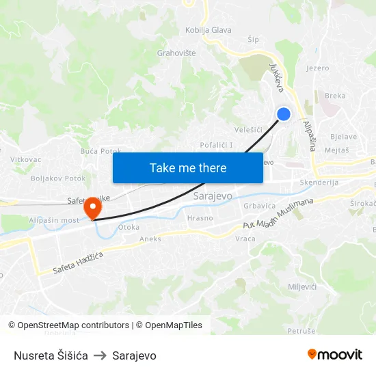 Nusreta Šišića to Sarajevo map