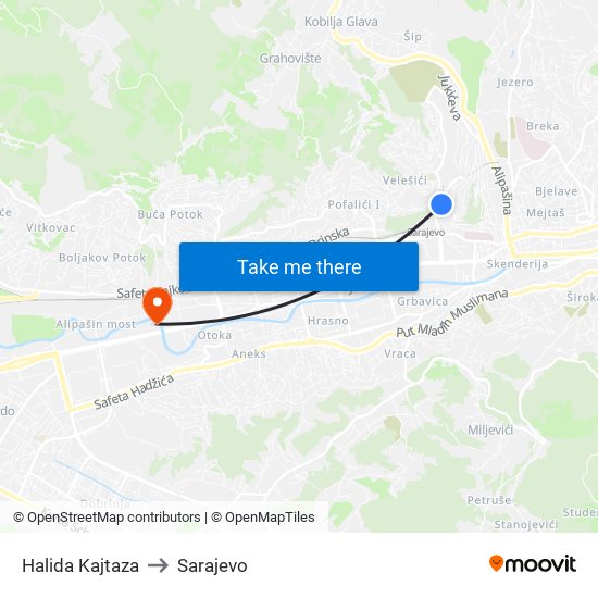 Halida Kajtaza to Sarajevo map