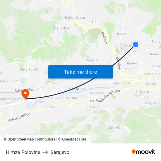 Himze Polovine to Sarajevo map