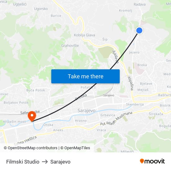 Filmski Studio to Sarajevo map
