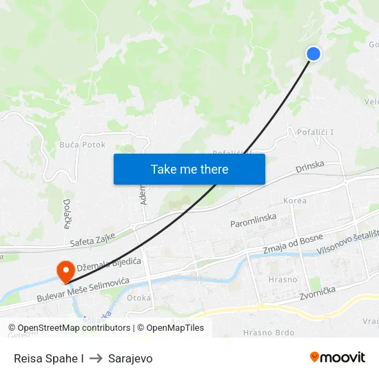 Reisa Spahe I to Sarajevo map