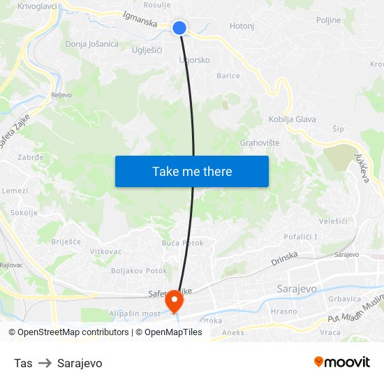 Tas to Sarajevo map