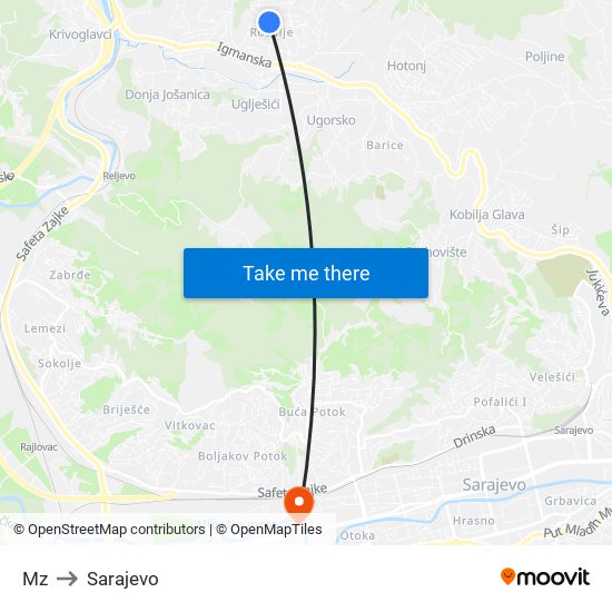 Mz to Sarajevo map