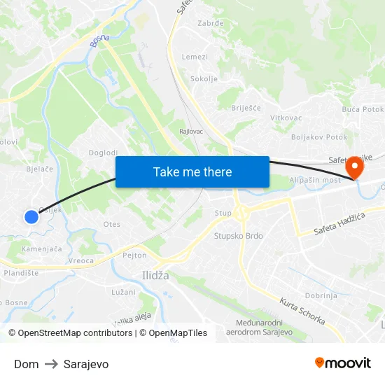 Dom to Sarajevo map