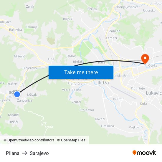 Pilana to Sarajevo map