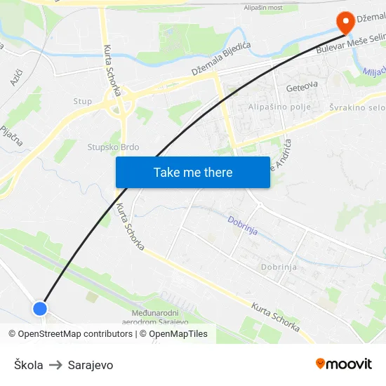 Škola to Sarajevo map