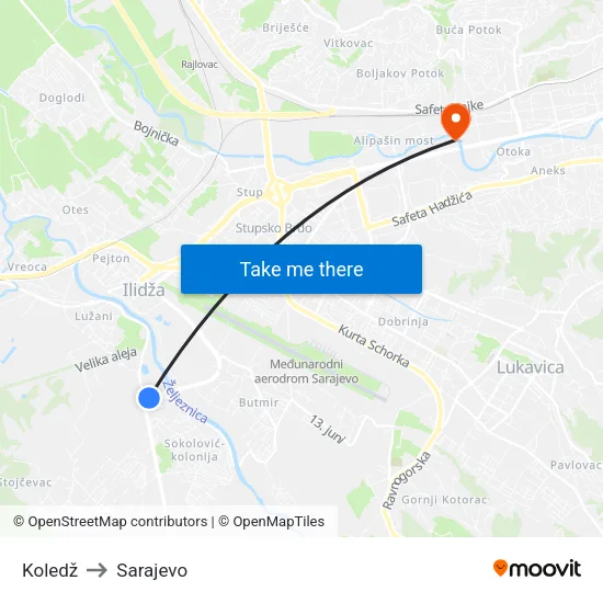Koledž to Sarajevo map