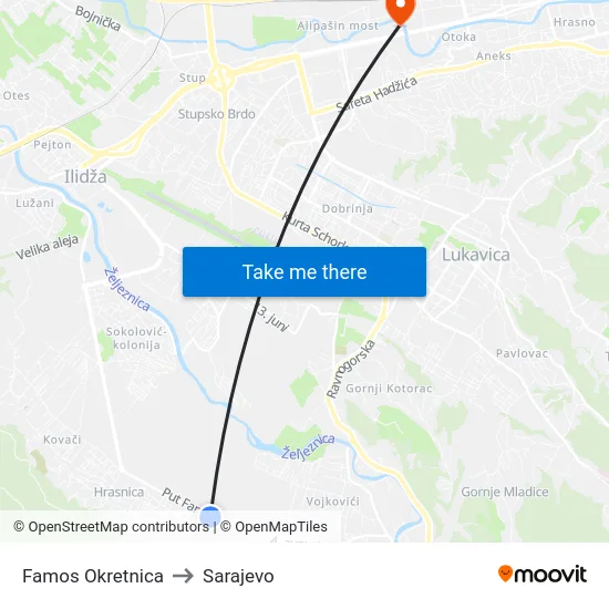 Famos Okretnica to Sarajevo map