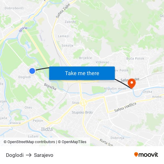 Doglodi to Sarajevo map