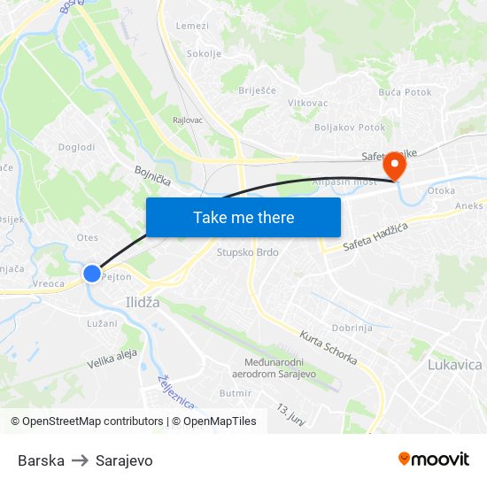 Barska to Sarajevo map