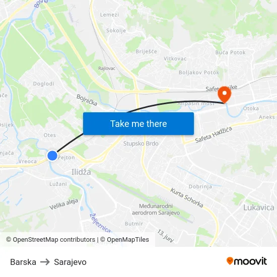 Barska to Sarajevo map