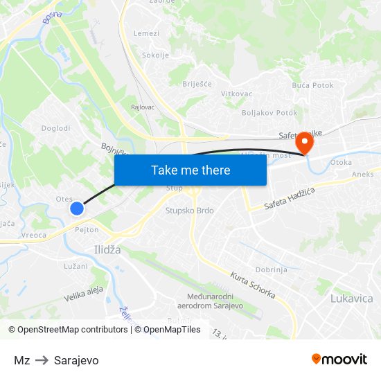 Mz to Sarajevo map