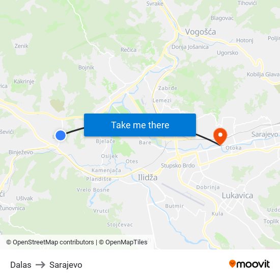 Dalas to Sarajevo map
