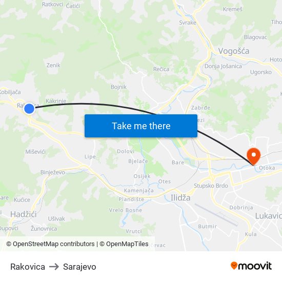 Rakovica to Sarajevo map