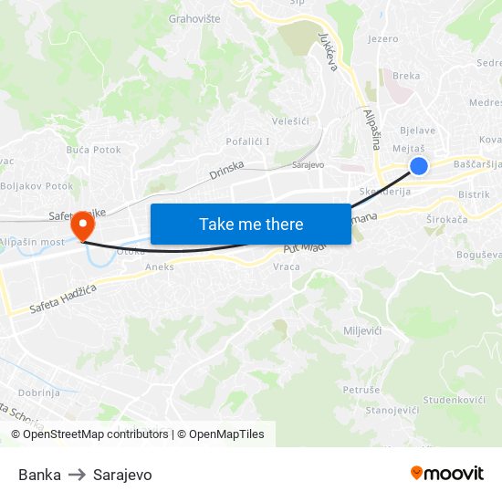 Banka to Sarajevo map