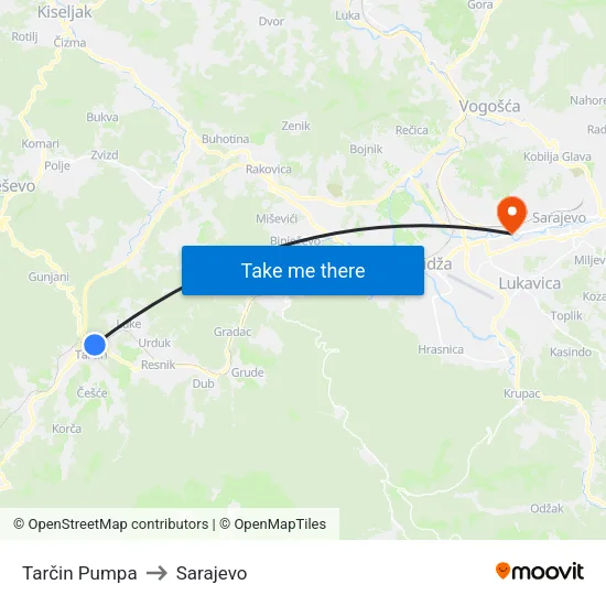 Tarčin Pumpa to Sarajevo map