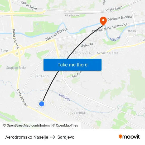 Aerodromsko Naselje to Sarajevo map