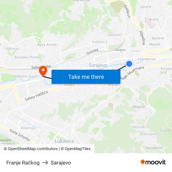 Franje Račkog to Sarajevo map