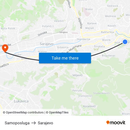 Samoposluga to Sarajevo map