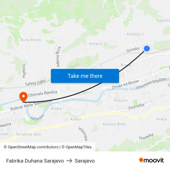 Fabrika Duhana Sarajevo to Sarajevo map