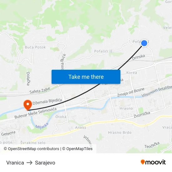 Vranica to Sarajevo map