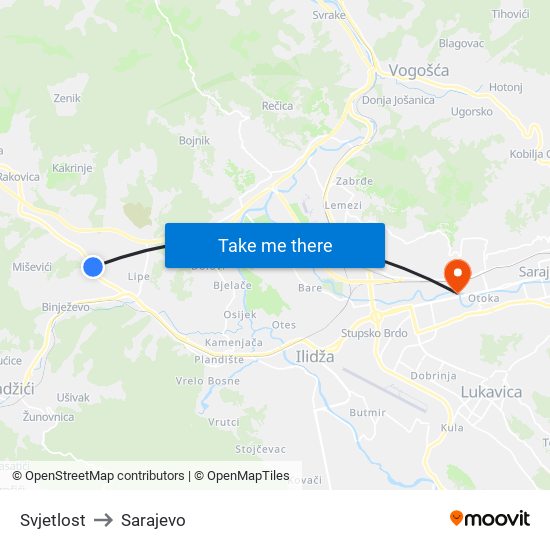 Svjetlost to Sarajevo map