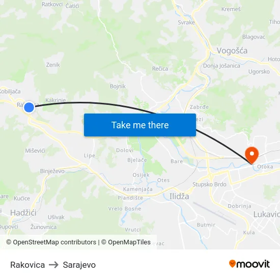 Rakovica to Sarajevo map