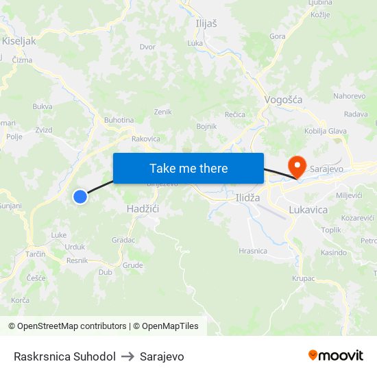 Raskrsnica Suhodol to Sarajevo map