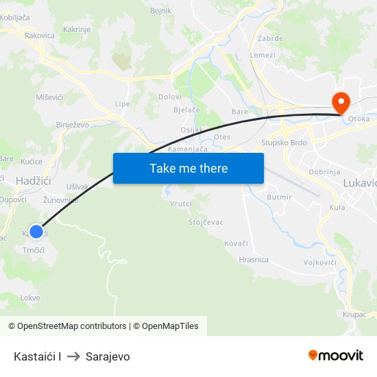 Kastaići I to Sarajevo map