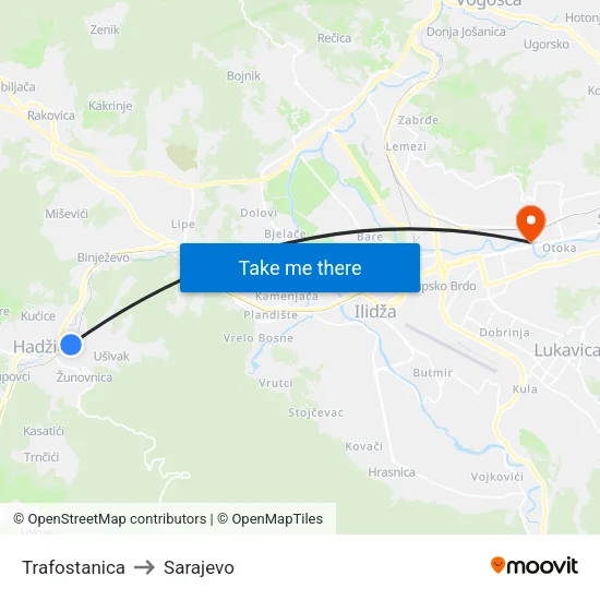 Trafostanica to Sarajevo map