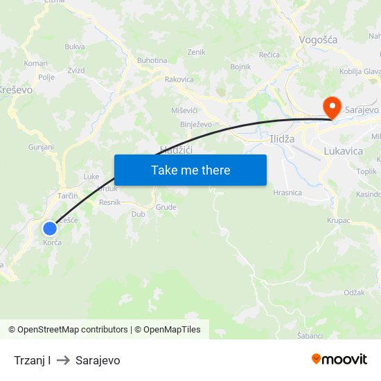 Trzanj I to Sarajevo map