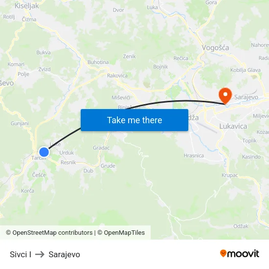 Sivci I to Sarajevo map