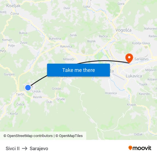 Sivci II to Sarajevo map