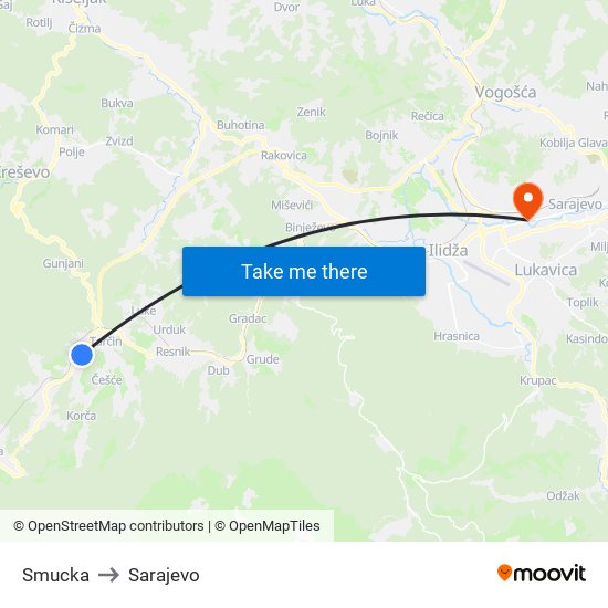 Smucka to Sarajevo map