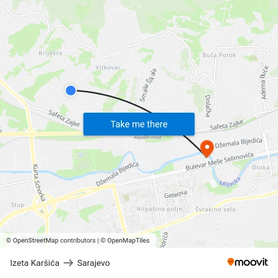 Izeta Karšića to Sarajevo map